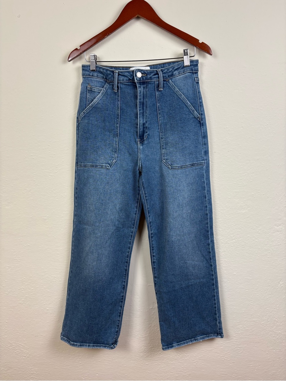 Just Black Denim 29 The Patch Pocket Wide Leg Stretch Blue Jeans High Rise - Picture 2 of 10